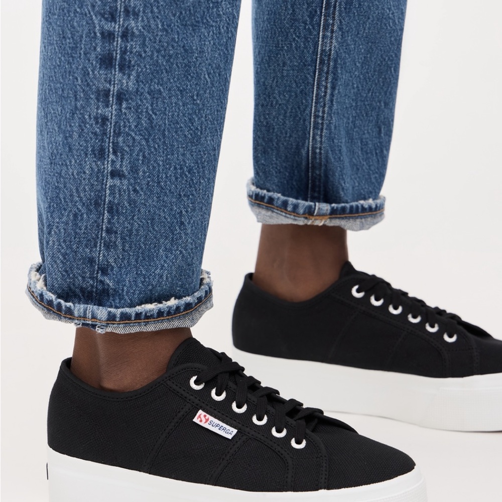 Superga Black Canvas Platform Shoes 2790
